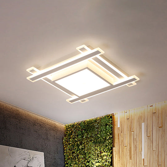 Minimalist Square Flush Pendant Light - 18"/23.5" Width LED Acrylic Ceiling Fixture in Black/White with Warm/White Light