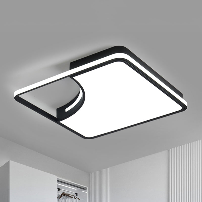 Sleek Black Flush Mount LED Ceiling Light for Bedroom - White/Warm Glow