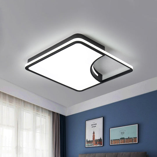 Sleek Black Flush Mount LED Ceiling Light for Bedroom - White/Warm Glow