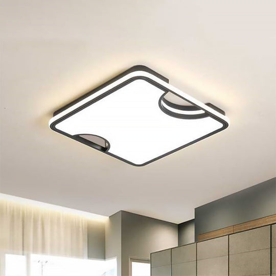 Sleek Square LED Acrylic Flush Mount Ceiling Light with Warm/White Lighting - Ideal for Living Room - Black Finish