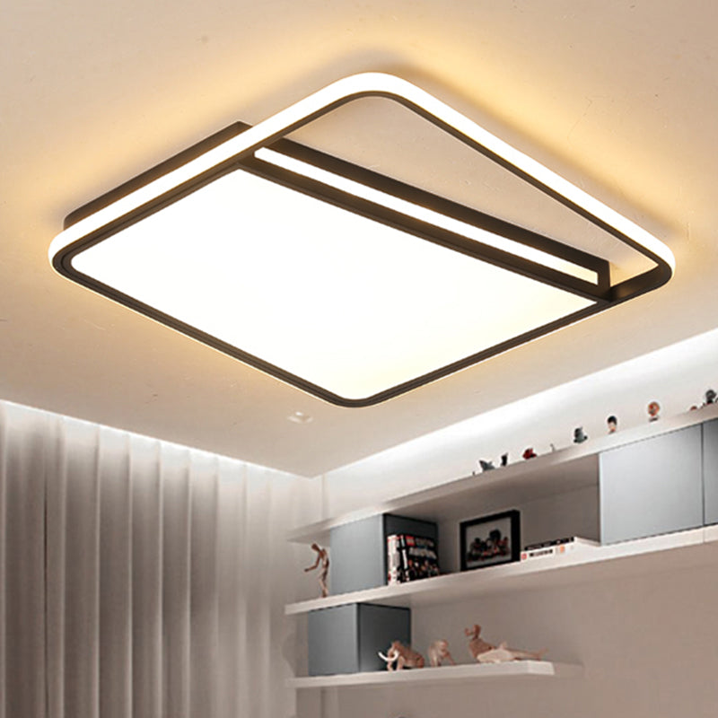 Modern Acrylic Flush Mount LED Square Ceiling Light - Black with Warm/White Lighting for Stylish Bedroom Fixture