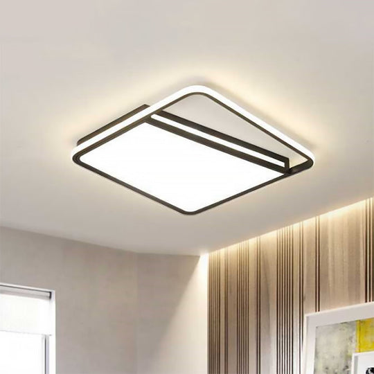 Modern Acrylic Flush Mount LED Square Ceiling Light - Black with Warm/White Lighting for Stylish Bedroom Fixture