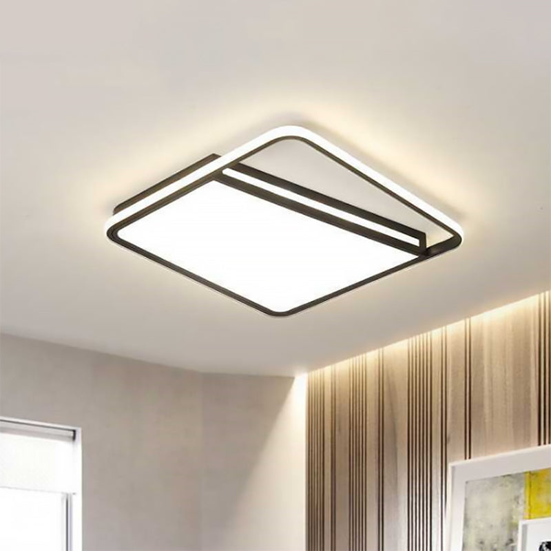 Modern Acrylic Flush Mount Led Square Ceiling Light - Black With Warm/White Lighting For Stylish