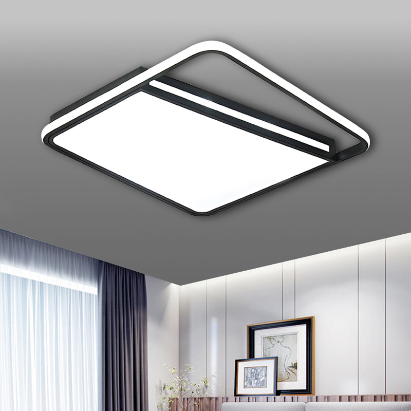 Modern Acrylic Flush Mount LED Square Ceiling Light - Black with Warm/White Lighting for Stylish Bedroom Fixture