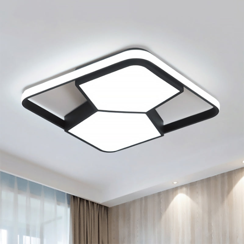 Geometric Led Ceiling Light In Black/White Acrylic - Contemporary Flush Mount Lamp For Bedroom With