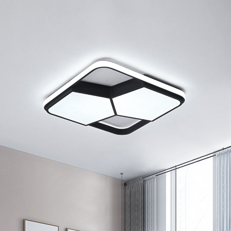 Geometric Led Ceiling Light In Black/White Acrylic - Contemporary Flush Mount Lamp For Bedroom With