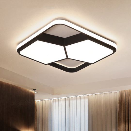 Geometric Led Ceiling Light In Black/White Acrylic - Contemporary Flush Mount Lamp For Bedroom With