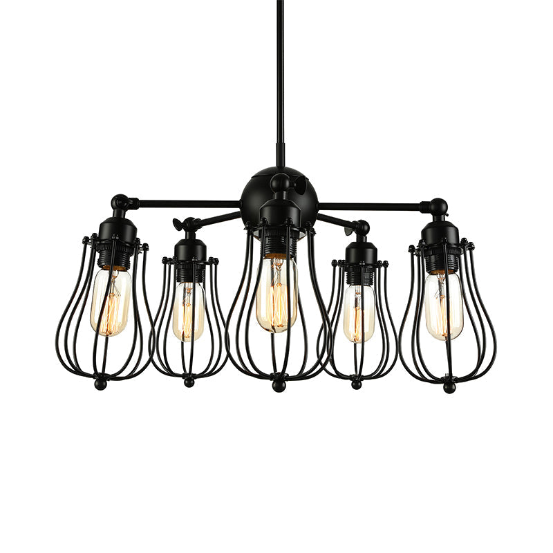 18"/25.5" W 5-Light Farmhouse Wire Cage Chandelier in Black - Ceiling Light Fixture