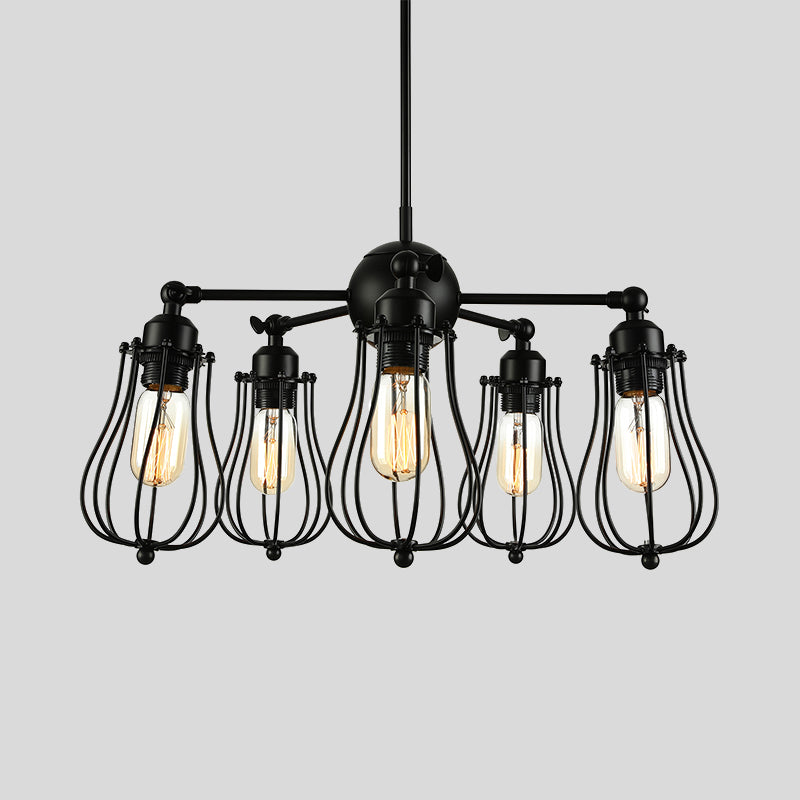 18"/25.5" W 5-Light Farmhouse Wire Cage Chandelier in Black - Ceiling Light Fixture