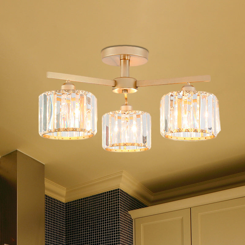 Nordic Crystal Semi Flush Mount Ceiling Light For Bedroom And Living Room - Cylindrical Shade