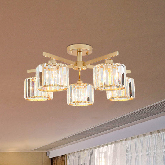 Nordic Crystal Semi Flush Mount Ceiling Light For Bedroom And Living Room - Cylindrical Shade