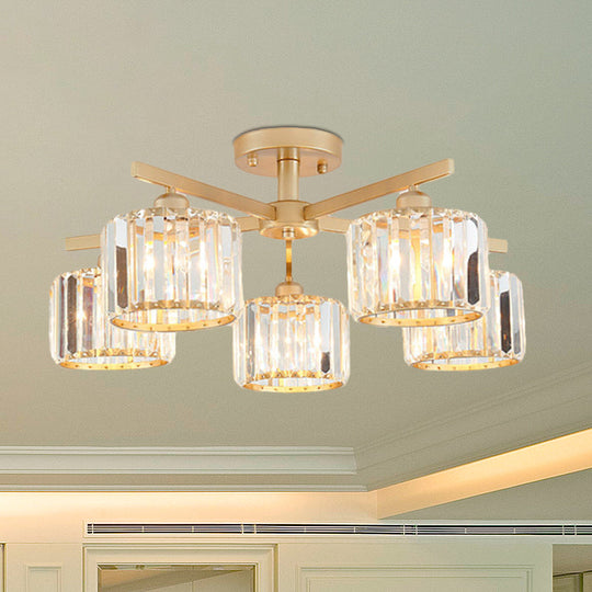 Nordic Crystal Semi Flush Mount Ceiling Light For Bedroom And Living Room - Cylindrical Shade