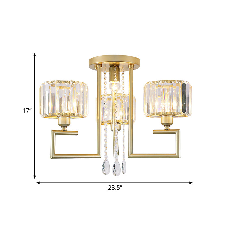 Stylish Flush Mount Chandelier with Crystal Shade & 3/6 Lights in Gold Finish