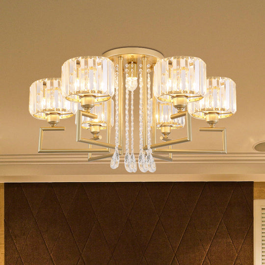 Stylish Flush Mount Chandelier with Crystal Shade & 3/6 Lights in Gold Finish