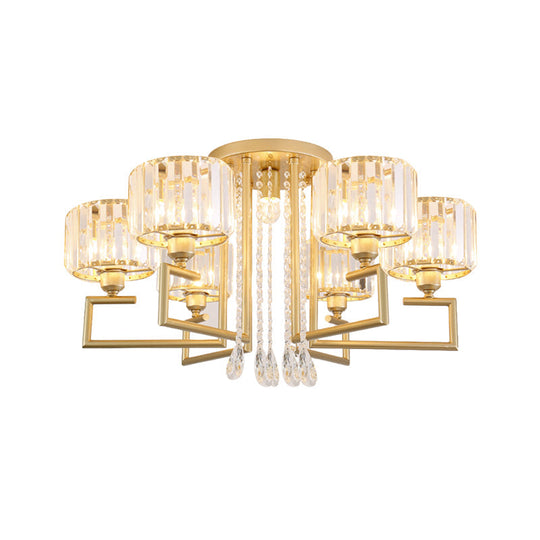 Stylish Flush Mount Chandelier With Crystal Shade & 3/6 Lights In Gold Finish