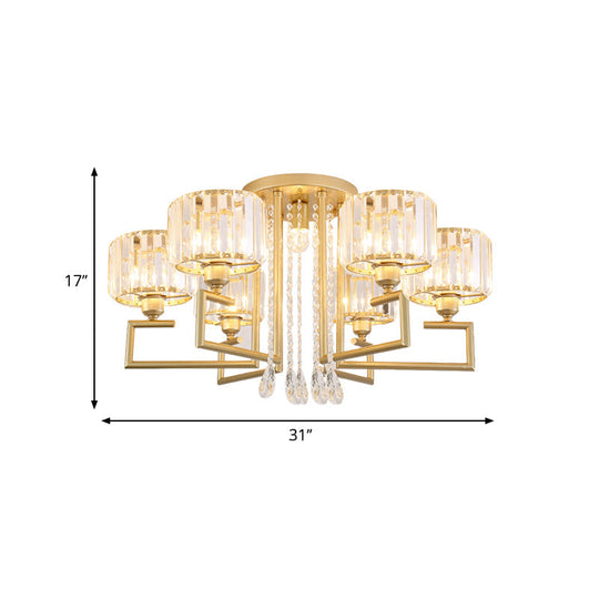 Stylish Flush Mount Chandelier with Crystal Shade & 3/6 Lights in Gold Finish