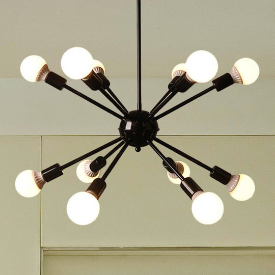 Industrial Black Starburst Chandelier Lighting - 12 Bulb Ceiling Light For Restaurants With