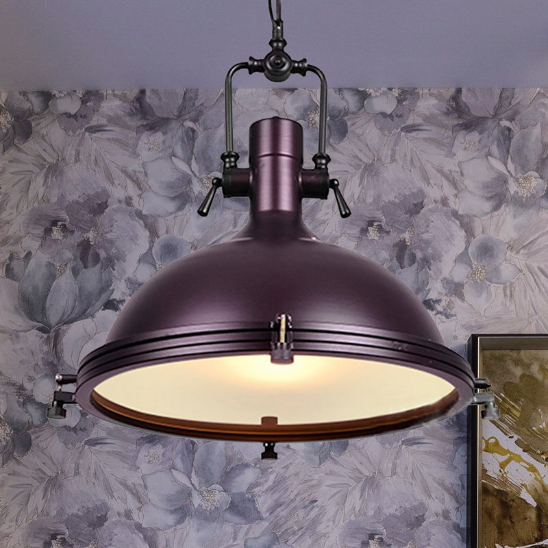 Industrial Dome Hanging Lamp - 1 Light Metal Ceiling With Frosted Diffuser For Dining Room