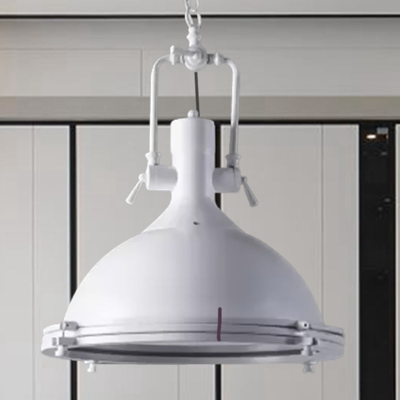 Industrial Dome Hanging Lamp - 1 Light Metal Ceiling With Frosted Diffuser For Dining Room