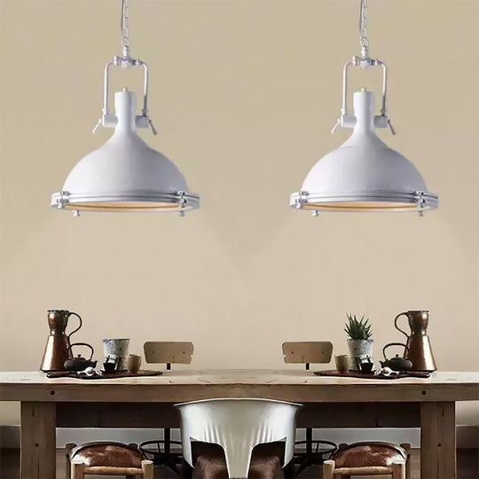 Industrial Dome Hanging Lamp - 1 Light Metal Ceiling With Frosted Diffuser For Dining Room