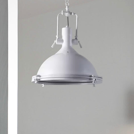 Industrial Dome Hanging Lamp - 1 Light Metal Ceiling With Frosted Diffuser For Dining Room