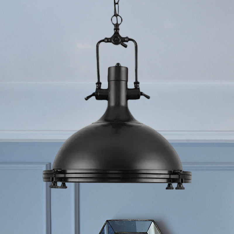 Industrial Dome Hanging Lamp - 1 Light Metal Ceiling With Frosted Diffuser For Dining Room