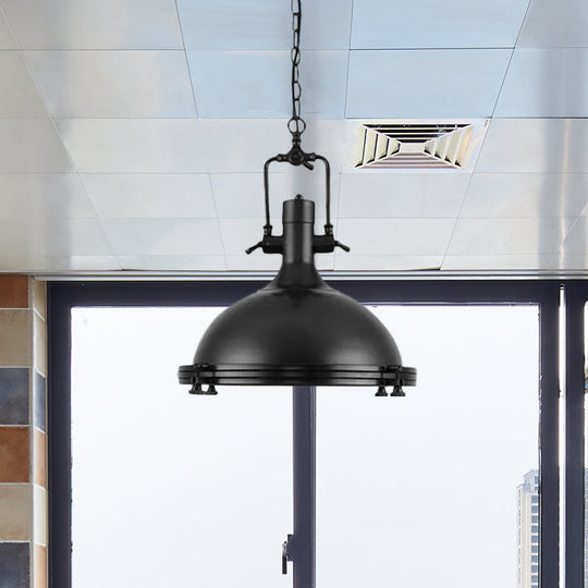 Industrial Dome Hanging Lamp with Frosted Diffuser, 1 Light Metal Ceiling Light in Black/White/Purple for Dining Room