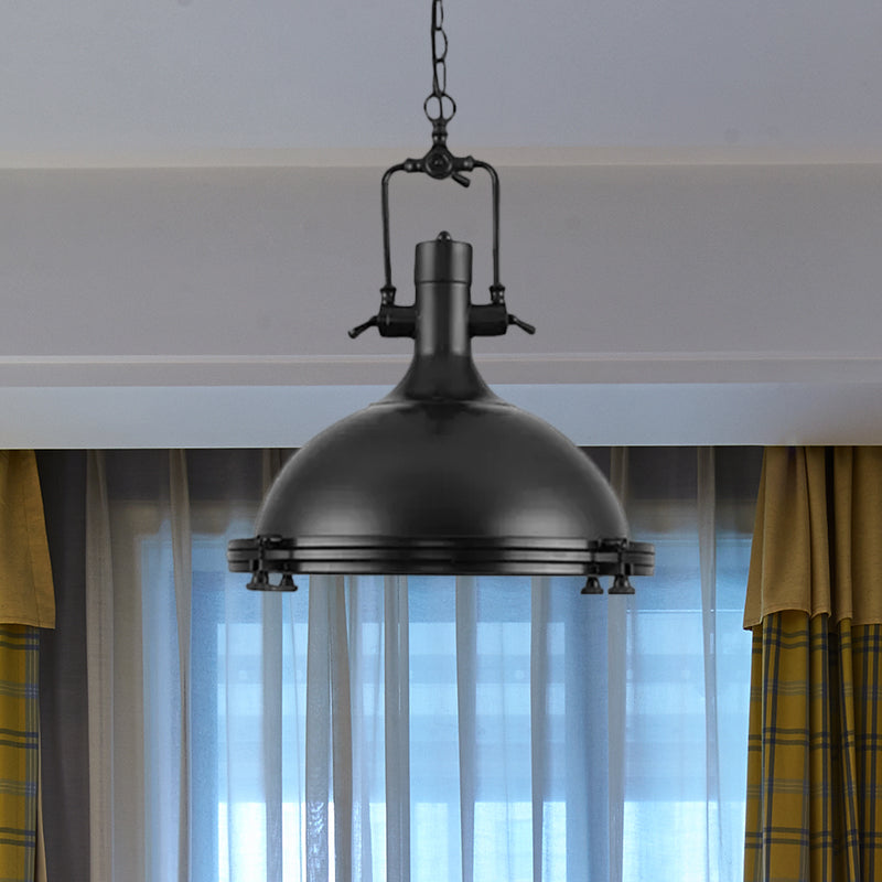 Industrial Dome Hanging Lamp - 1 Light Metal Ceiling With Frosted Diffuser For Dining Room