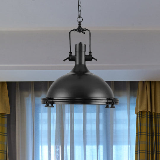 Industrial Dome Hanging Lamp - 1 Light Metal Ceiling With Frosted Diffuser For Dining Room