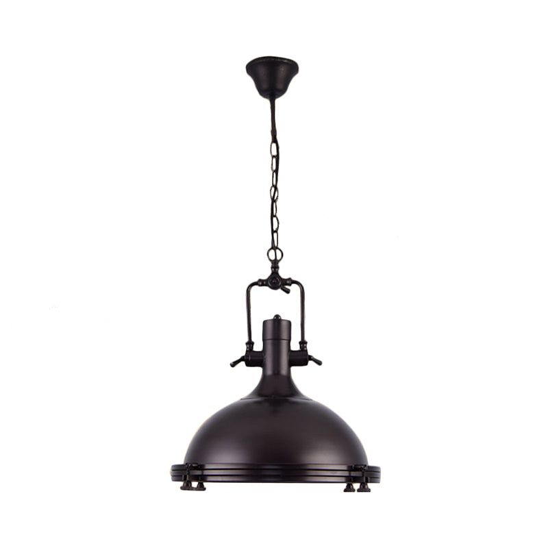 Industrial Dome Hanging Lamp with Frosted Diffuser, 1 Light Metal Ceiling Light in Black/White/Purple for Dining Room