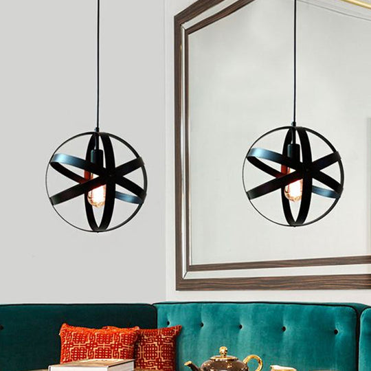 Retro Style Iron Black Orb Ceiling Lighting Dining Living Room Black Hanging Lamp