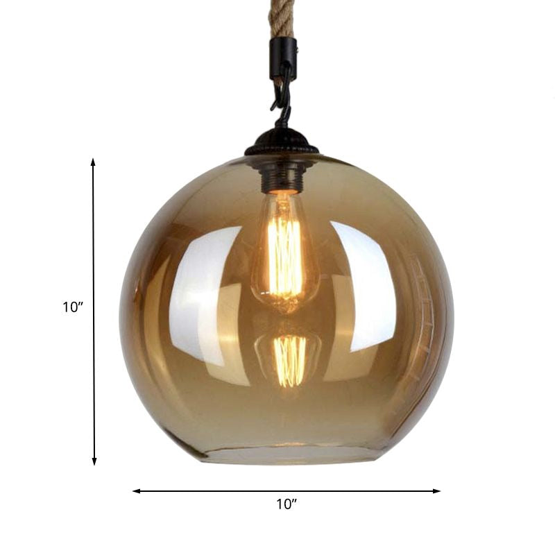 Vintage Style Amber Glass Pendant Light with Hanging Rope for Restaurants