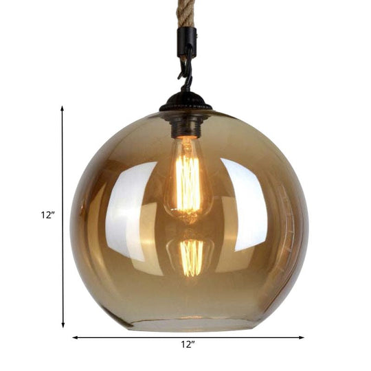 Vintage Style Amber Glass Pendant Light with Hanging Rope for Restaurants