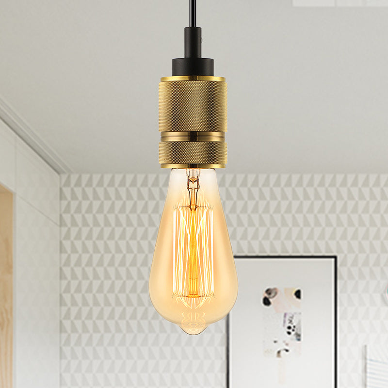 Vintage-Style Golden Exposed Bulb Ceiling Fixture: 1-Head Metal Suspension Lamp For Bedroom Gold