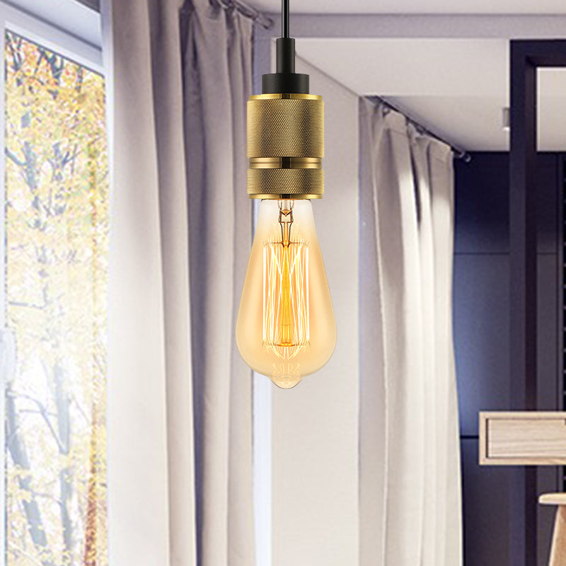 Vintage Golden Exposed Bulb Metal Suspension Lamp - Bedroom Ceiling Fixture