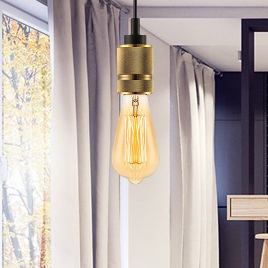 Vintage-Style Golden Exposed Bulb Ceiling Fixture: 1-Head Metal Suspension Lamp For Bedroom