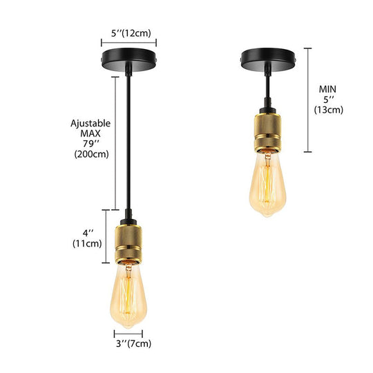 Vintage-Style Golden Exposed Bulb Ceiling Fixture: 1-Head Metal Suspension Lamp For Bedroom