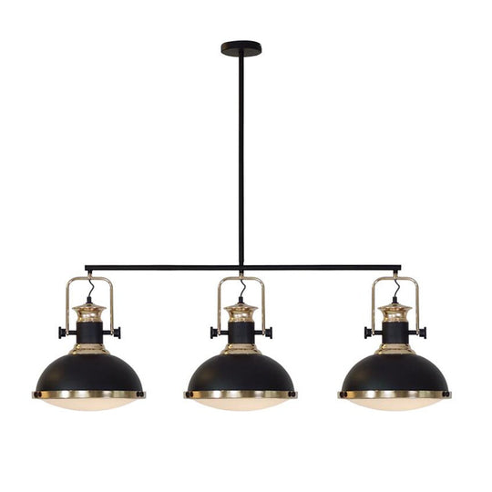 Industrial-Style Black Metal Island Ceiling Light With Glass Diffuser And 3 Heads