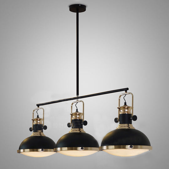 Industrial-Style Black Metal Island Ceiling Light With Glass Diffuser And 3 Heads