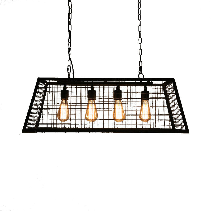 Vintage Stylish Trapezoid Cage Pendant Lamp - Metal Hanging Light Fixture With Adjustable Chain