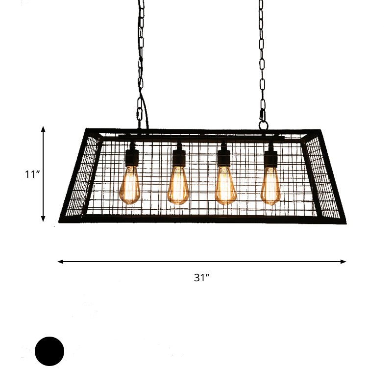 Vintage Stylish Trapezoid Cage Pendant Lamp - Metal Hanging Light Fixture With Adjustable Chain