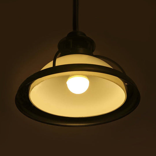 White/Green Glass Dome Pendant Lighting With Industrial Vibe - 3 Lights Ideal For Dining Table