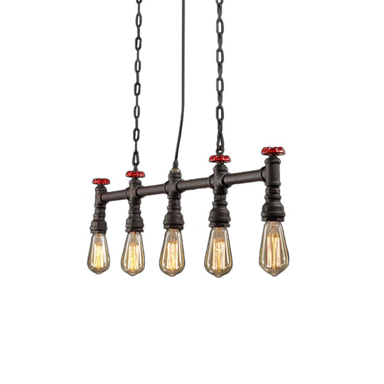 Industrial 5-Head Iron Bare Bulb Island Lighting: Adjustable Ceiling Light Fixture For Dining Room