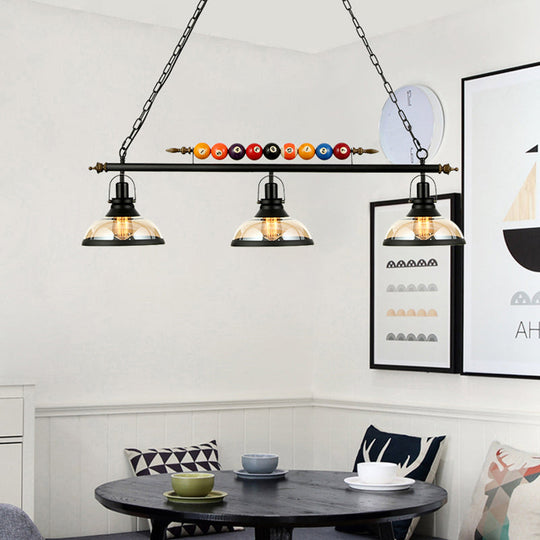 Rustic Black Island Pendant Light Kit: Clear Glass Dome 2/3-Light With Multi-Color Balls