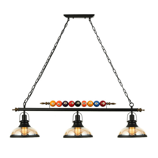 Rustic Black Island Pendant Light Kit: Clear Glass Dome 2/3-Light With Multi-Color Balls