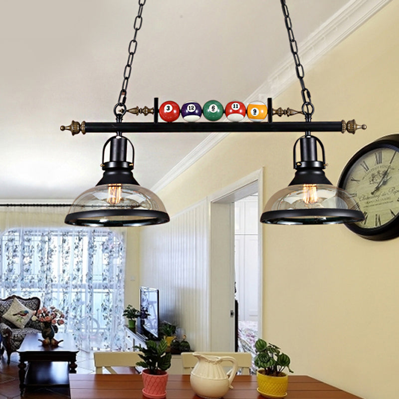 Rustic Black Island Pendant Light Kit: Clear Glass Dome 2/3-Light With Multi-Color Balls