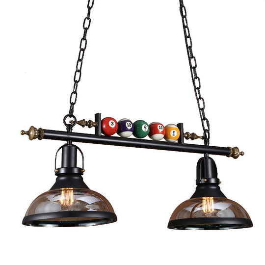 Rustic Black Island Pendant Light Kit: Clear Glass Dome 2/3-Light With Multi-Color Balls