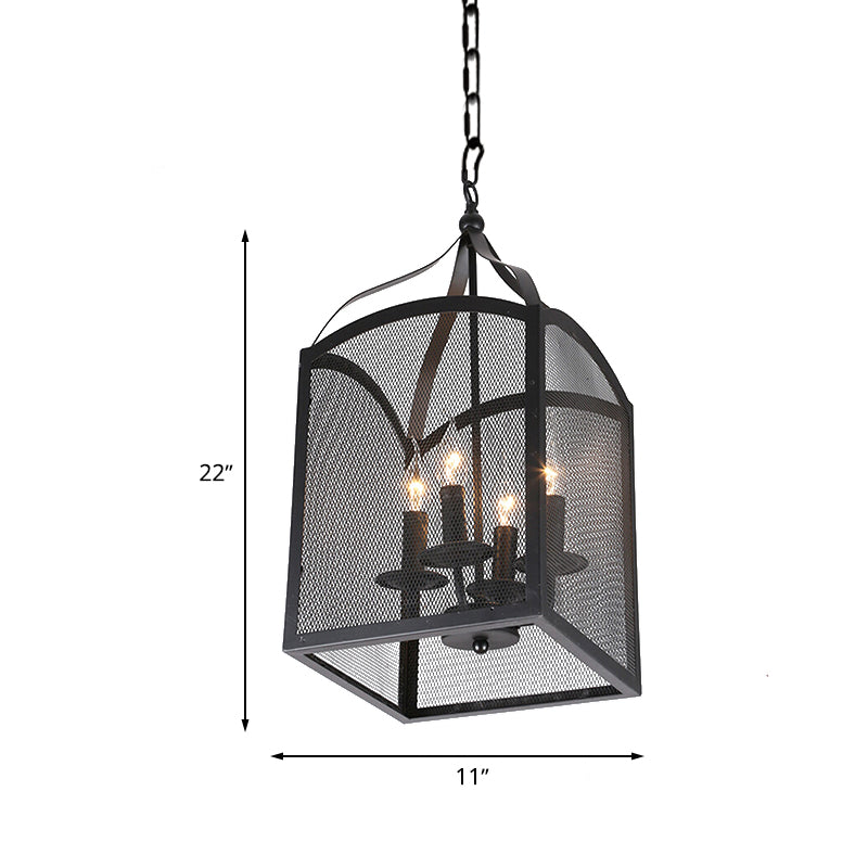 Vintage Style 4/5 Lights Caged Pendant With Adjustable Mesh Screen - Black Metal Ceiling Lamp