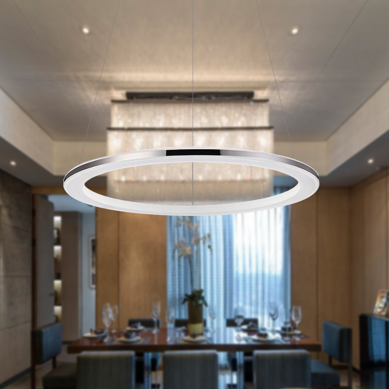 Contemporary Led Acrylic Round Ceiling Pendant Chandelier - 1/2/3-Head Silver Warm/White Light