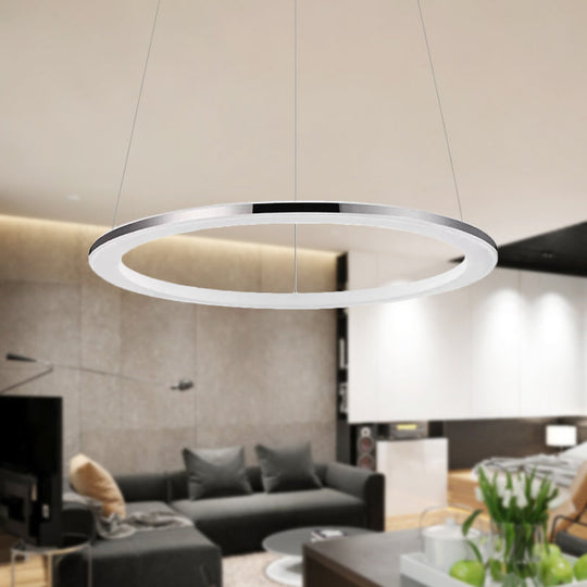 Contemporary Led Acrylic Round Ceiling Pendant Chandelier - 1/2/3-Head Silver Warm/White Light